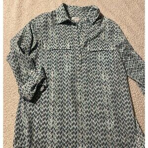 Croft & Barrow Size Small Womens Blouse Roll Up Button Long Sleeve Green VNeck